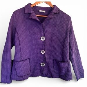 FOCUS Purple Waffle Weave Fabric Single Breasted Jacket S EUC